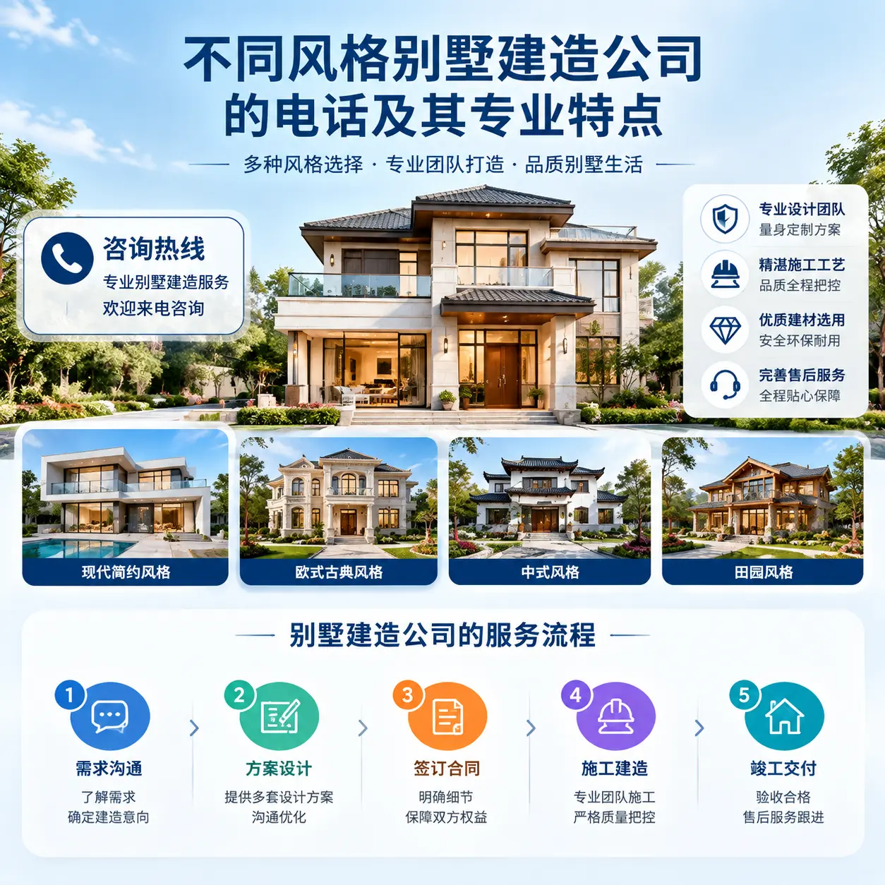 不同风格别墅建造公司的电话及其专业特点